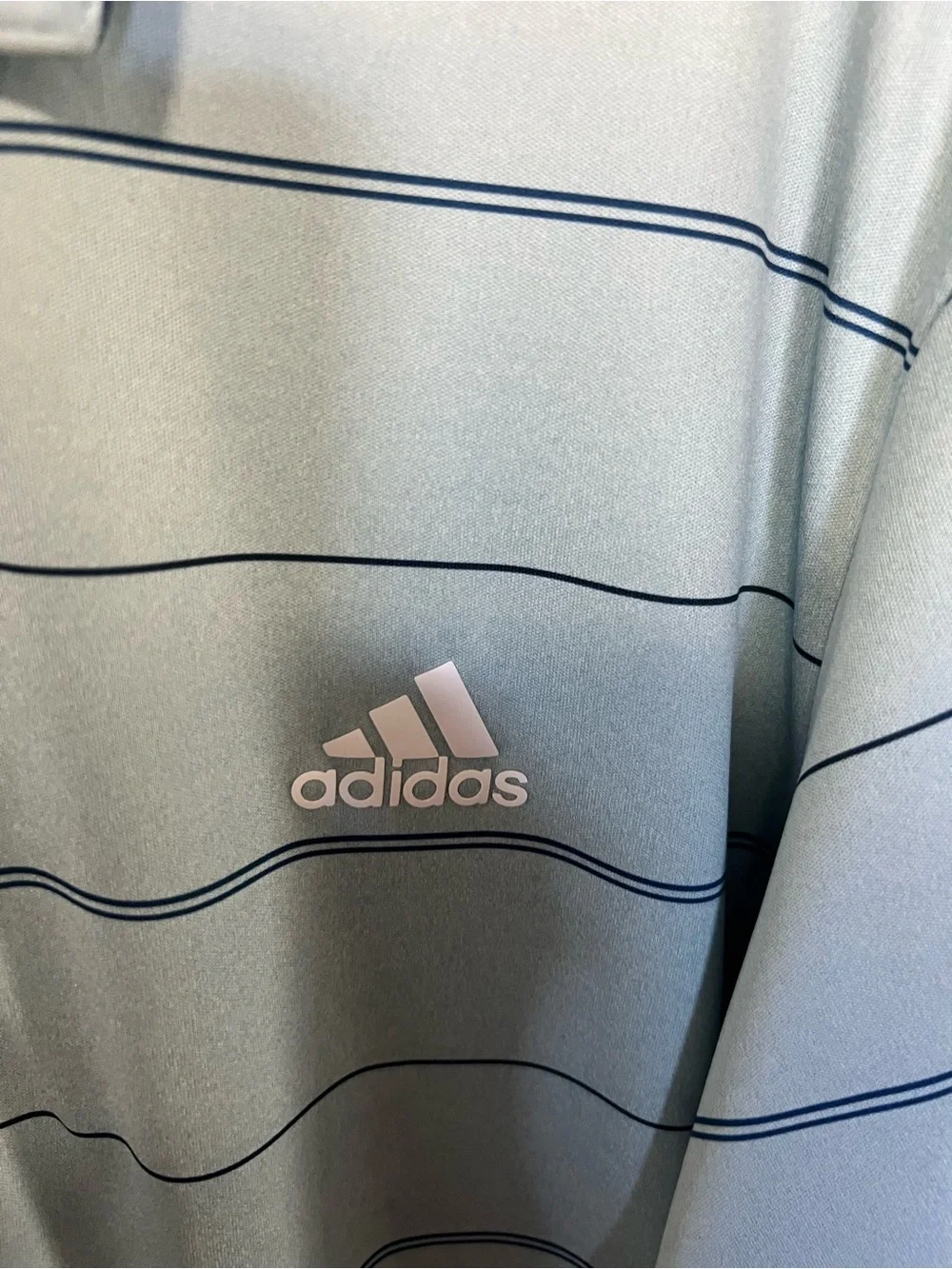 adidas Men’s Seafoam Blue Polo with Thin Navy Stripes